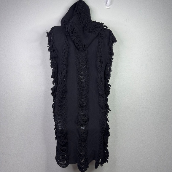 Tuluminati Cardigan Women OS Black Distressed Hooded Festival Boho Western Gypsy - Picture 2 of 13
